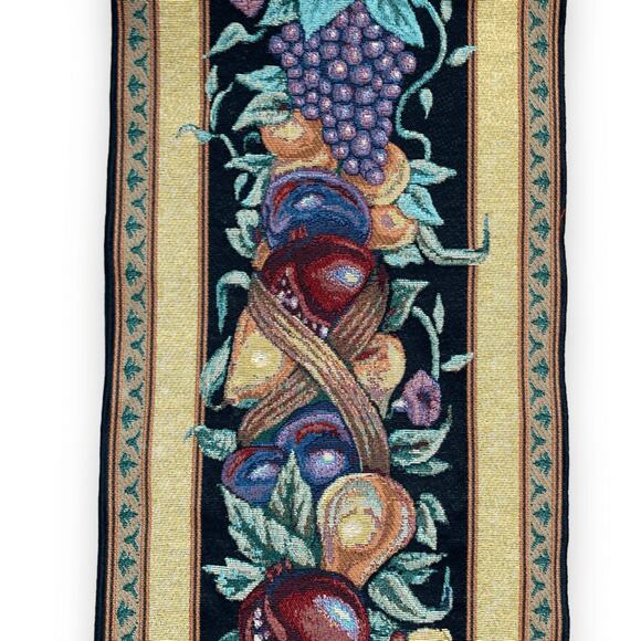Woven Tapestry Fruit Table Runner Tassels Rustic Fall Decor Harvest Kitchen - Picture 2 of 5